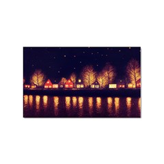 Night Houses River Bokeh Leaves Fall Autumn Sticker Rectangular (10 Pack) by danenraven