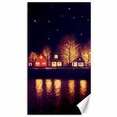 Night Houses River Bokeh Leaves Fall Autumn Canvas 40  X 72  by danenraven