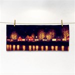 Night Houses River Bokeh Leaves Fall Autumn Hand Towel Front