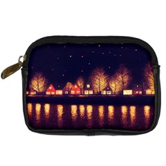 Night Houses River Bokeh Leaves Fall Autumn Digital Camera Leather Case by danenraven