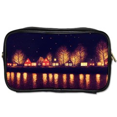 Night Houses River Bokeh Leaves Fall Autumn Toiletries Bag (two Sides) by danenraven