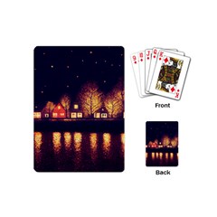 Night Houses River Bokeh Leaves Fall Autumn Playing Cards Single Design (mini) by danenraven