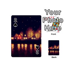 Night Houses River Bokeh Leaves Fall Autumn Playing Cards 54 Designs (mini) by danenraven