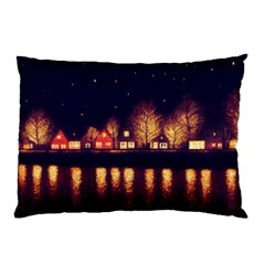 Night Houses River Bokeh Leaves Fall Autumn Pillow Case (two Sides) by danenraven