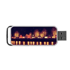 Night Houses River Bokeh Leaves Fall Autumn Portable Usb Flash (one Side) by danenraven