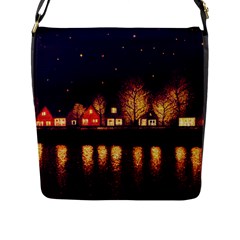 Night Houses River Bokeh Leaves Fall Autumn Flap Closure Messenger Bag (l) by danenraven