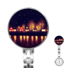 Night Houses River Bokeh Leaves Fall Autumn Stainless Steel Nurses Watch by danenraven