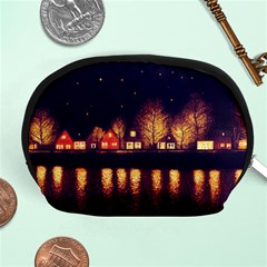 Night Houses River Bokeh Leaves Fall Autumn Accessory Pouch (medium) by danenraven