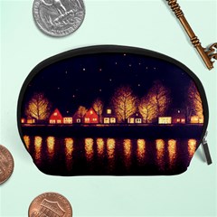 Night Houses River Bokeh Leaves Fall Autumn Accessory Pouch (large) by danenraven