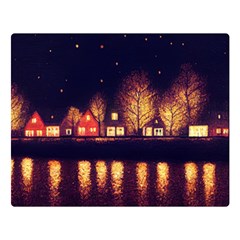 Night Houses River Bokeh Leaves Fall Autumn Double Sided Flano Blanket (large)  by danenraven