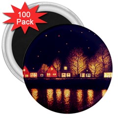 Night Houses River Bokeh Leaves Fall Autumn 3  Magnets (100 Pack) by danenraven