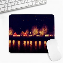 Night Houses River Bokeh Leaves Fall Autumn Large Mousepad by danenraven