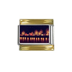 Night Houses River Bokeh Leaves Fall Autumn Gold Trim Italian Charm (9mm)