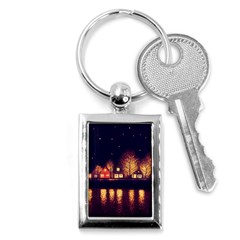 Night Houses River Bokeh Leaves Fall Autumn Key Chain (rectangle) by danenraven