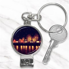 Night Houses River Bokeh Leaves Fall Autumn Nail Clippers Key Chain by danenraven