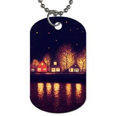 Night Houses River Bokeh Leaves Fall Autumn Dog Tag (one Side) by danenraven