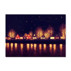 Night Houses River Bokeh Leaves Fall Autumn Sticker A4 (10 Pack) by danenraven