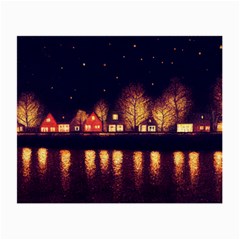 Night Houses River Bokeh Leaves Fall Autumn Small Glasses Cloth (2 Sides) by danenraven