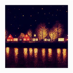 Night Houses River Bokeh Leaves Fall Autumn Medium Glasses Cloth (2 Sides) by danenraven