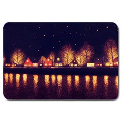 Night Houses River Bokeh Leaves Fall Autumn Large Doormat by danenraven