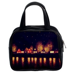 Night Houses River Bokeh Leaves Fall Autumn Classic Handbag (two Sides) by danenraven