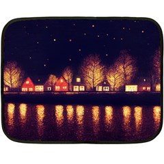 Night Houses River Bokeh Leaves Fall Autumn Double Sided Fleece Blanket (mini)  by danenraven