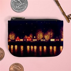 Night Houses River Bokeh Leaves Fall Autumn Mini Coin Purse by danenraven