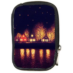 Night Houses River Bokeh Leaves Fall Autumn Compact Camera Leather Case by danenraven