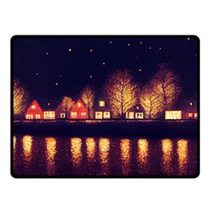 Night Houses River Bokeh Leaves Fall Autumn Fleece Blanket (small) by danenraven