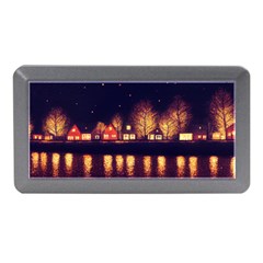 Night Houses River Bokeh Leaves Fall Autumn Memory Card Reader (mini) by danenraven