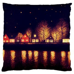 Night Houses River Bokeh Leaves Fall Autumn Large Cushion Case (one Side) by danenraven