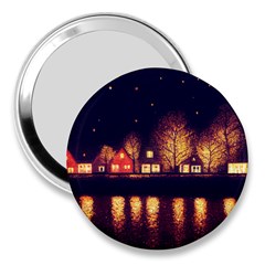 Night Houses River Bokeh Leaves Fall Autumn 3  Handbag Mirrors by danenraven