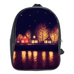 Night Houses River Bokeh Leaves Fall Autumn School Bag (XL) Front