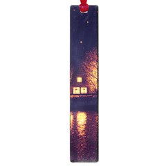 Night Houses River Bokeh Leaves Fall Autumn Large Book Marks by danenraven