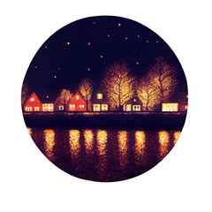 Night Houses River Bokeh Leaves Fall Autumn Mini Round Pill Box by danenraven