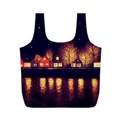 Night Houses River Bokeh Leaves Fall Autumn Full Print Recycle Bag (m) by danenraven