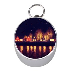 Night Houses River Bokeh Leaves Fall Autumn Mini Silver Compasses by danenraven