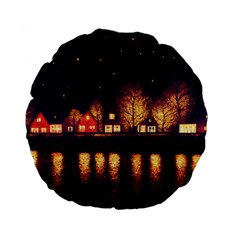 Night Houses River Bokeh Leaves Fall Autumn Standard 15  Premium Flano Round Cushions by danenraven