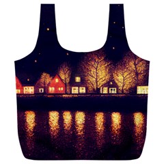 Night Houses River Bokeh Leaves Fall Autumn Full Print Recycle Bag (xxl) by danenraven