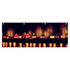 Night Houses River Bokeh Leaves Fall Autumn Banner And Sign 8  X 3  by danenraven