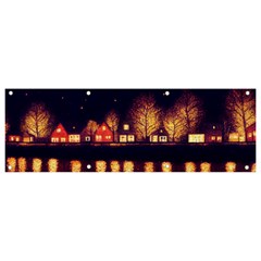 Night Houses River Bokeh Leaves Fall Autumn Banner And Sign 9  X 3 