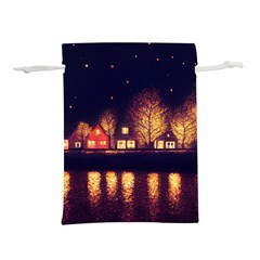 Night Houses River Bokeh Leaves Fall Autumn Lightweight Drawstring Pouch (s) by danenraven