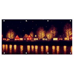 Night Houses River Bokeh Leaves Fall Autumn Banner And Sign 8  X 4 