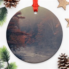 Morning River Forest Autumn Misty Morning Stream Ornament (round) by danenraven