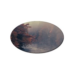 Morning River Forest Autumn Misty Morning Stream Sticker (oval) by danenraven