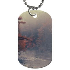 Morning River Forest Autumn Misty Morning Stream Dog Tag (one Side) by danenraven