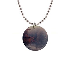 Morning River Forest Autumn Misty Morning Stream 1  Button Necklace by danenraven