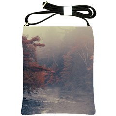 Morning River Forest Autumn Misty Morning Stream Shoulder Sling Bag by danenraven