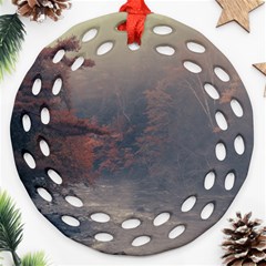 Morning River Forest Autumn Misty Morning Stream Ornament (round Filigree) by danenraven