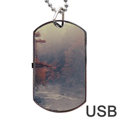 Morning River Forest Autumn Misty Morning Stream Dog Tag Usb Flash (one Side) by danenraven